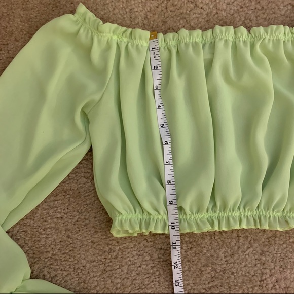 Neon Green Off the Shoulder Crop Top - Picture 4 of 5